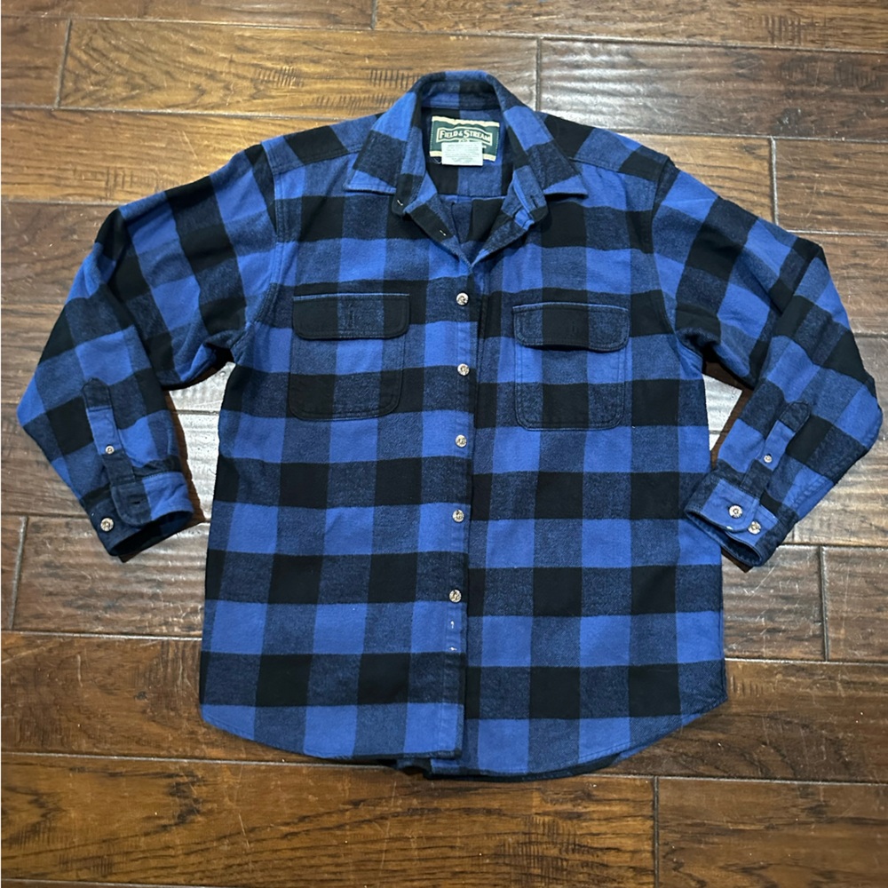 Vintage Field & Stream Blue and‎ Black Checkered Shirt Jacket Size L